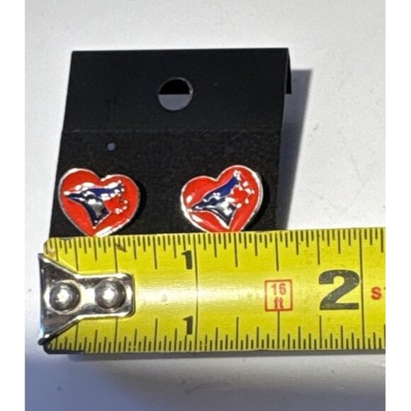Toronto Blue Jays Earrings Heart Shaped Stud Earrings Silver Red Blue MLB Logo - Picture 2 of 4